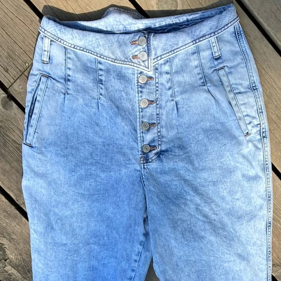 Jeans EXPRESS Retro SUPER HIGH WAIST TAPERED LEG Acid Wash Blue Vintage Size 10 - Picture 7 of 11